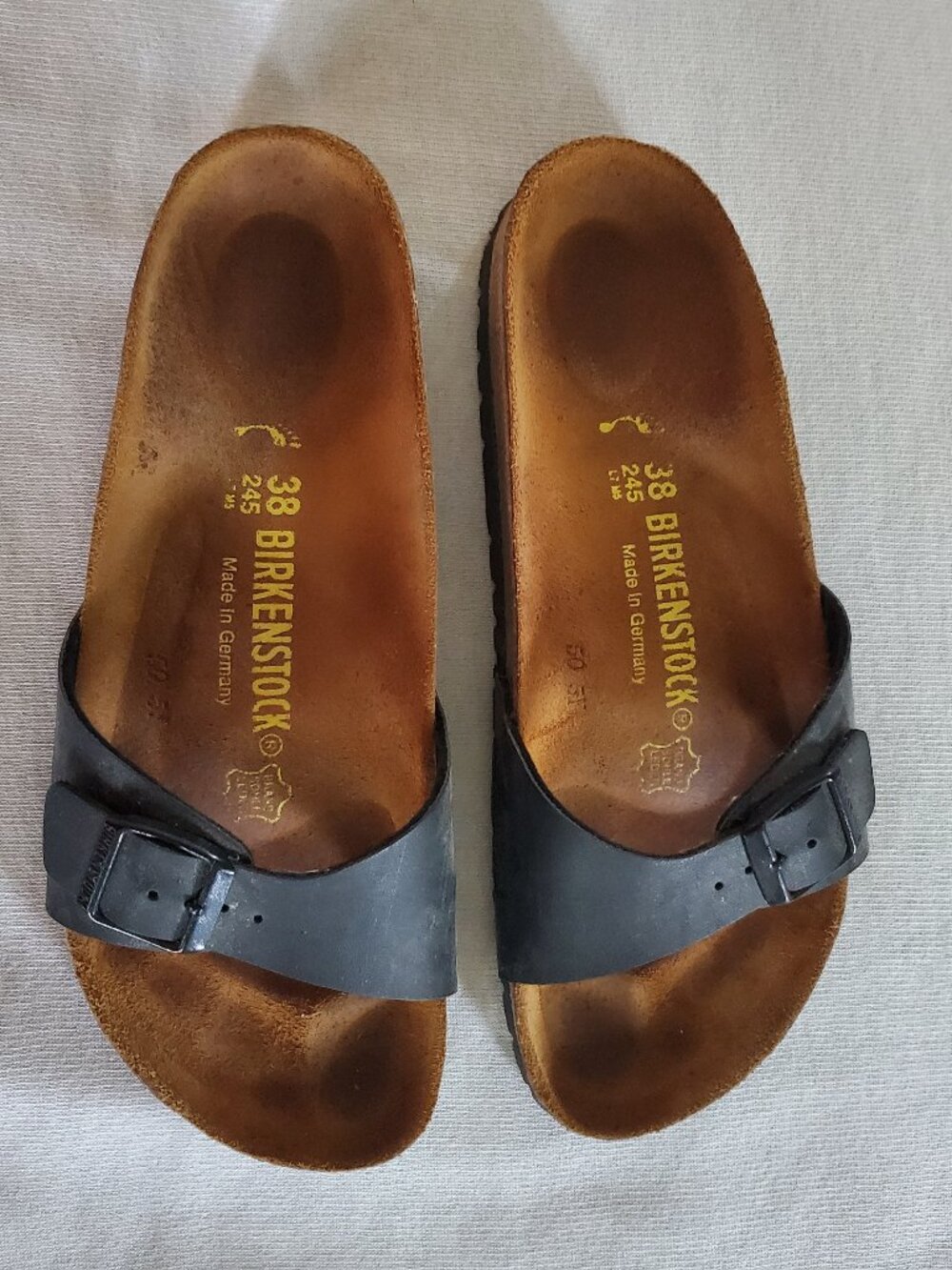 Birkenstock Womens EU38 US 7.5 Madrid Black Slip On Slide Small Buckle Sandals